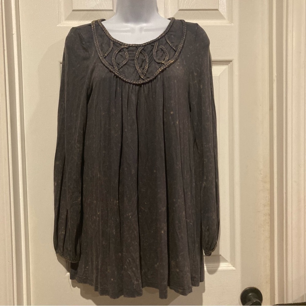 Ladies Black Floral Jodifl Ruffle Sleeve Blouse Braided Yoke Neck